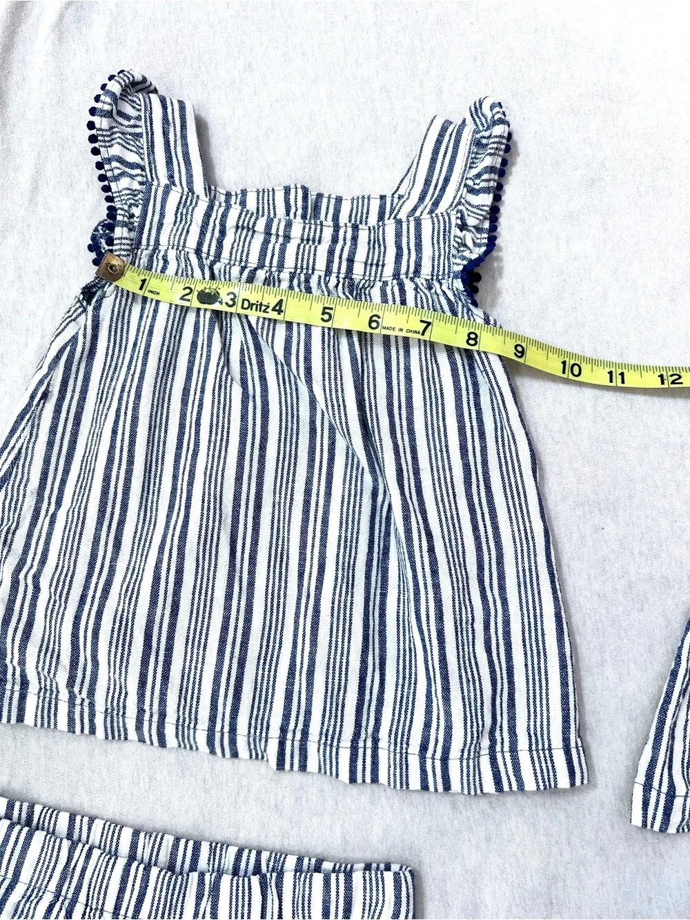 Navy & White Linen Blend Striped Sleeveless Dressy Tank Top with Elastic Waist